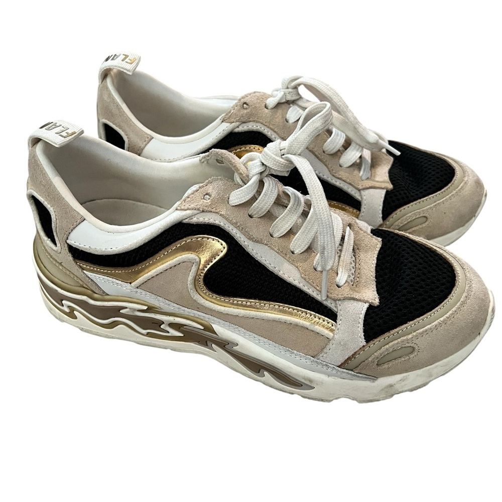 Sandro Black, Gold, and Cream Flame Sneakers